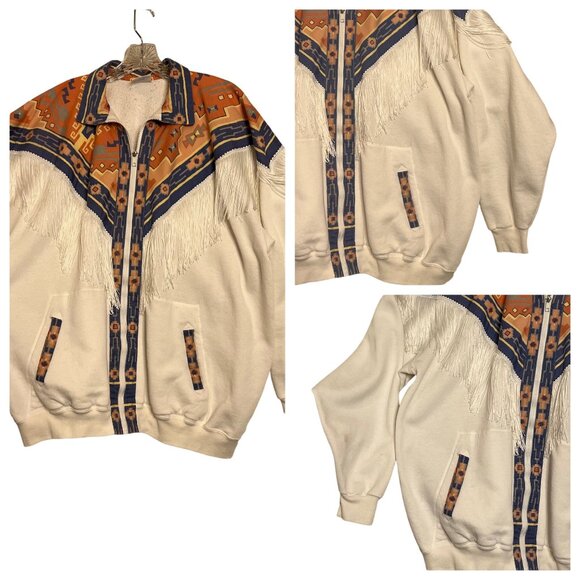 Vintage Santee Lightweight Southwestern Fringe Jacket Plus XXXL USA Aztec Tribal - Picture 15 of 16
